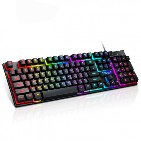 T-wolf T20 Wired Membrane Keyboard Computer Colorful Backlight