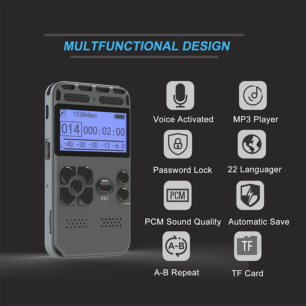 Hd Intelligent Digital Noise Reduction Meeting Recorder MP3 LED Display- Platinum 1+8GB