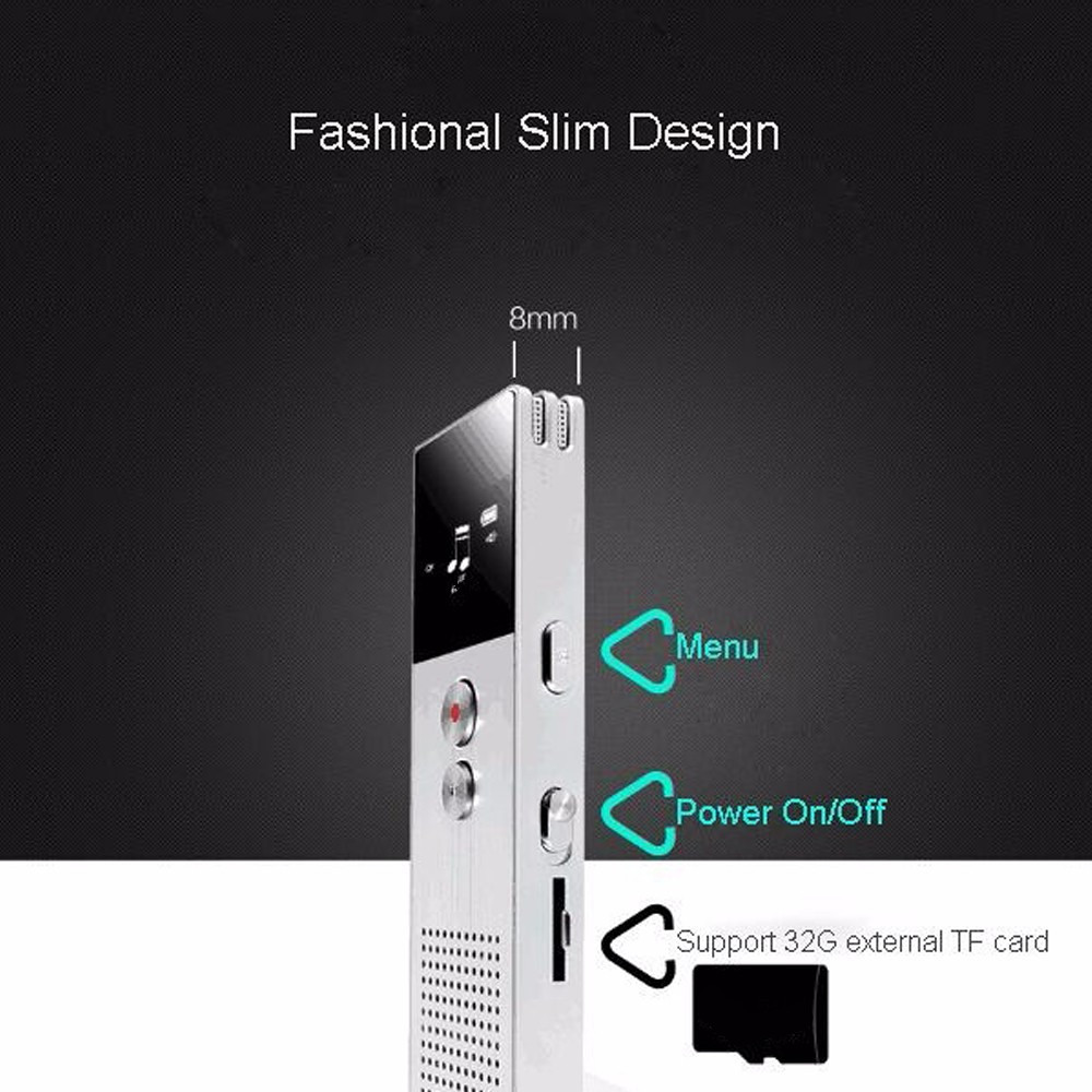 8 GB Mini Flash Digital Voice Recorder MP3 Music Player The Tape Recorder- Silver 1+8GB