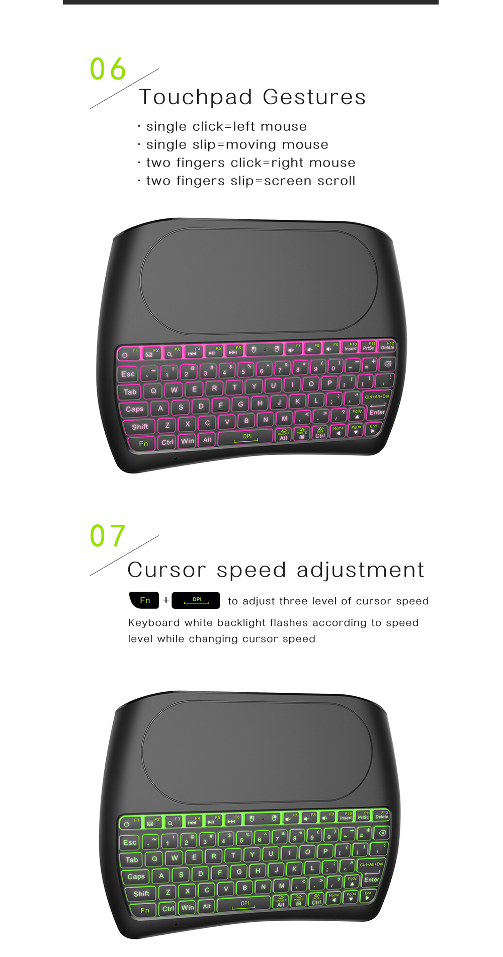 D8 Mini Key Air Mouse Large Screen Touchpad Mouse 2.4G Wireless Rechargeable Keyboard for Computer Android TV Box - Black