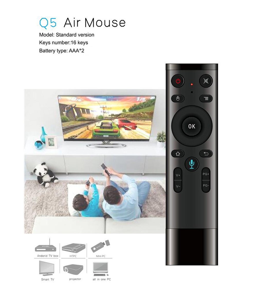 Q5 Smart Voice Air Mouse - Black Voice without Gyroscope