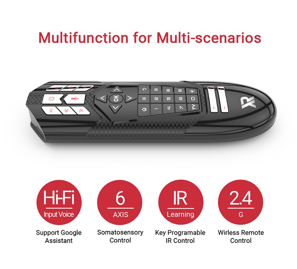 R1 Google Voice Remote Control Air Mouse Controller for TV Box - Black