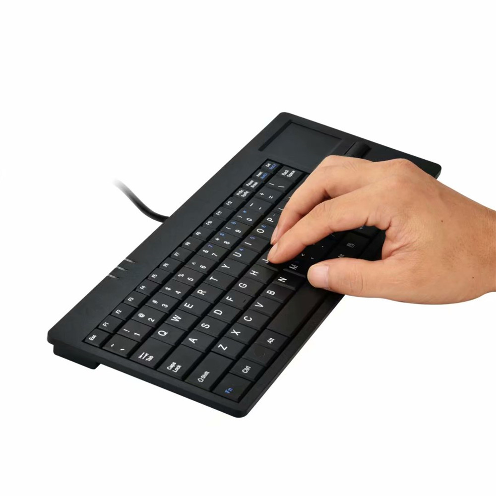 Wired USB Ultra-thin Mute Built-in HUB Mini Business Office Keyboard with Touchpad- Black