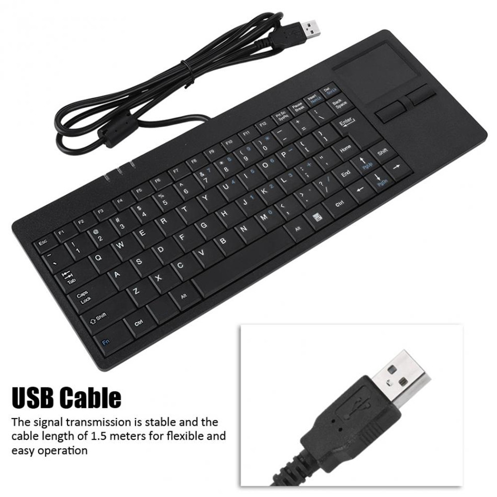 Wired USB Ultra-thin Mute Built-in HUB Mini Business Office Keyboard with Touchpad- Black