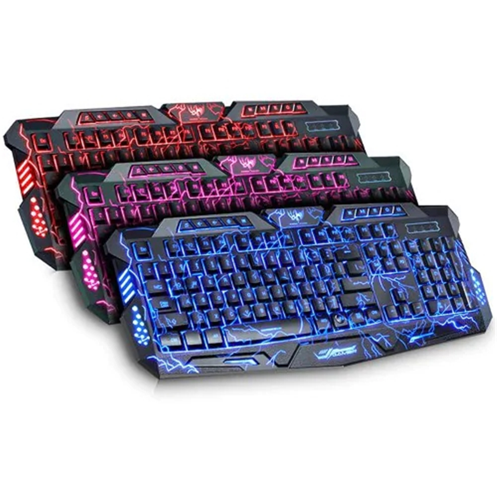 Tri-Color Backlit Computer Gaming USB Powered Full N-Key Game Keyboard - Black