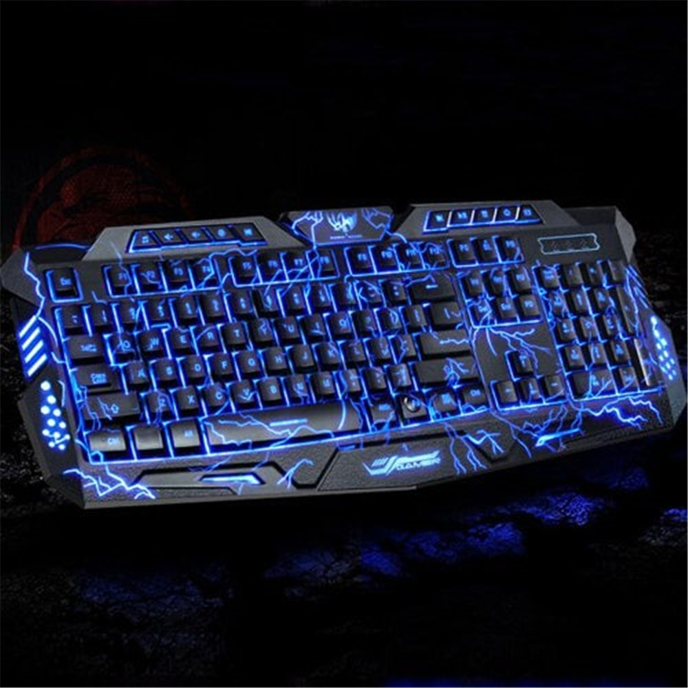 Tri-Color Backlit Computer Gaming USB Powered Full N-Key Game Keyboard - Black