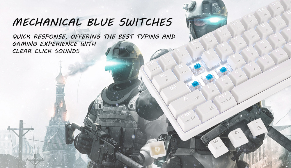 DK61 Desktop Wired Wireless Blue Switch 61 Keys Keyboard RGB Backlight for Home Game Office- White