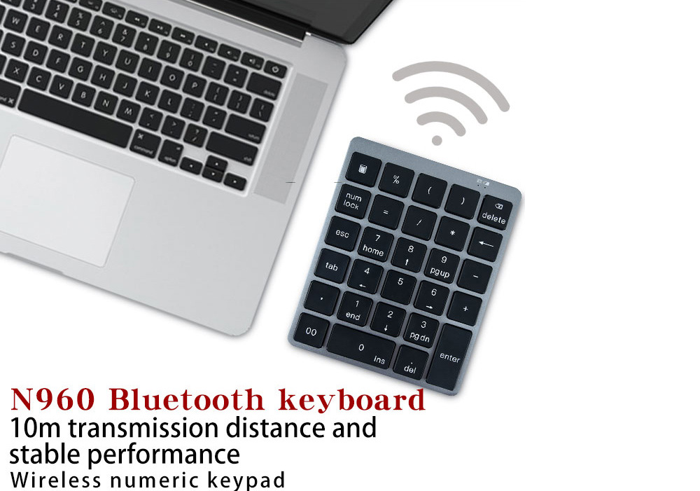 N960 Wireless 28-key Numeric Keypad Office Aluminum Bluetooth Wireless Charging Numeric Keypad Slim Mini - Black