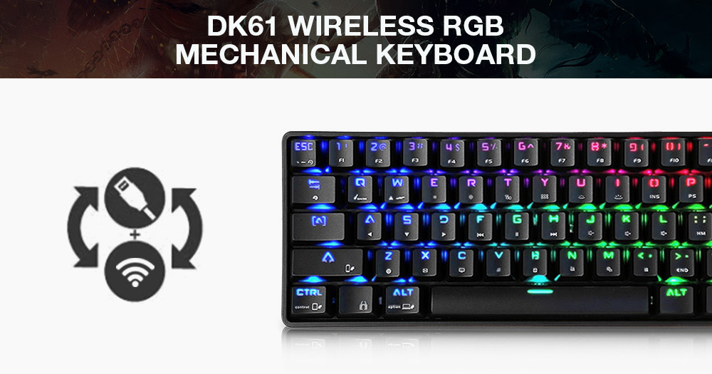 DK61 BT4.0 Wired Dual-mode Mechanical Keyboard 61 Keys RGB Light for Windows / Mac OS / Android- Black Blue Switch