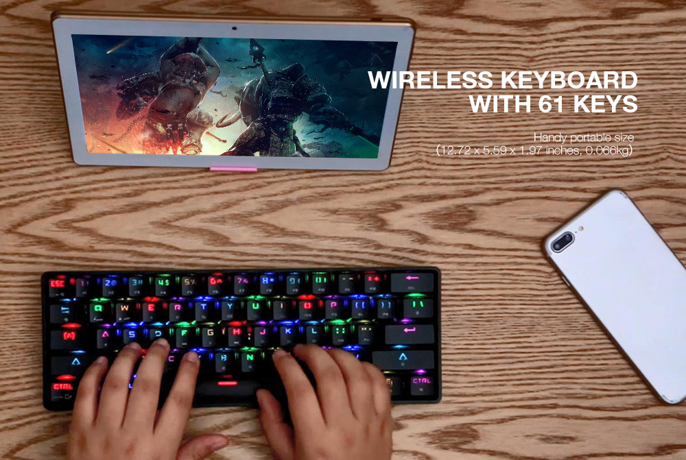 DK61 BT4.0 Wired Dual-mode Mechanical Keyboard 61 Keys RGB Light for Windows / Mac OS / Android- Black Blue Switch