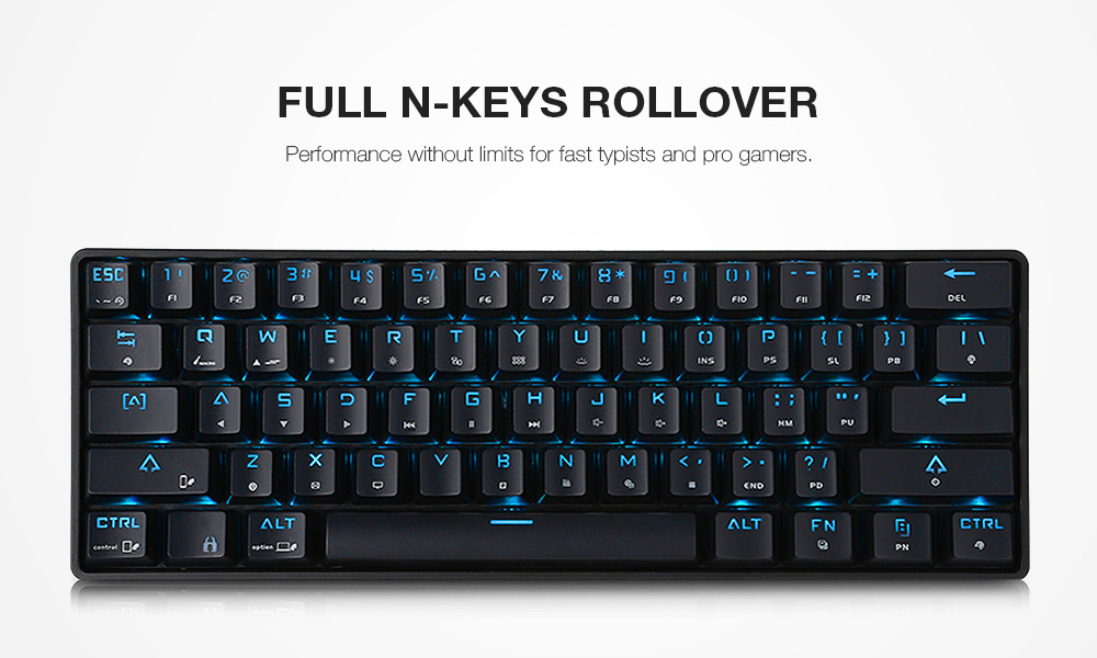 DK61 BT4.0 Wired Dual-mode Mechanical Keyboard 61 Keys RGB Light for Windows / Mac OS / Android- Black Blue Switch